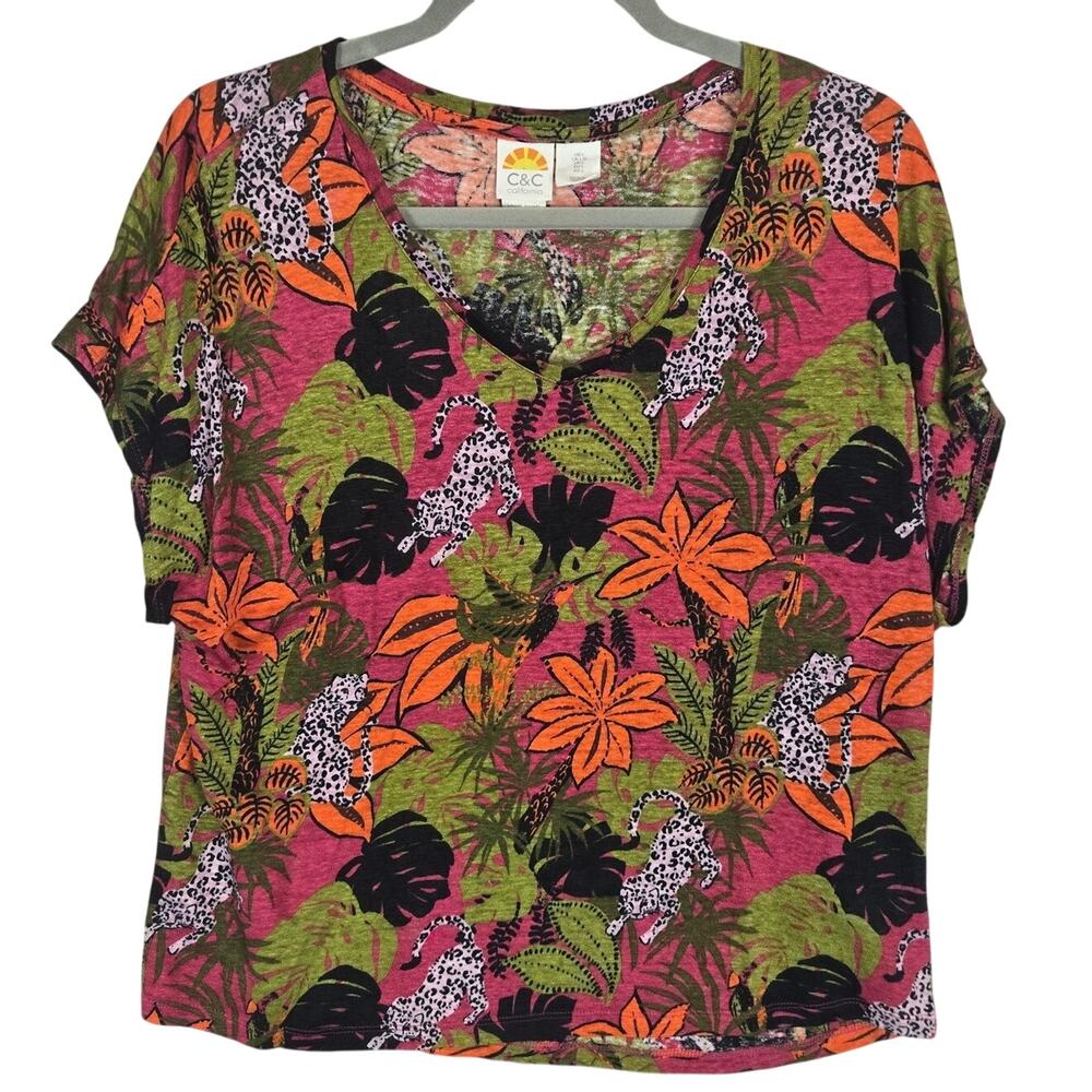 C&C California Linen Floral Crop Top L Nature Jungle Bloomcore Tee Summer Chic